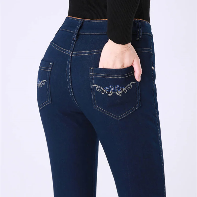 Jean Fashion Hot Embroidered Jeans Women Pant Skinny High Waist Stretch Slim Pencil Pants Denim Casual Jean Ladies Trousers