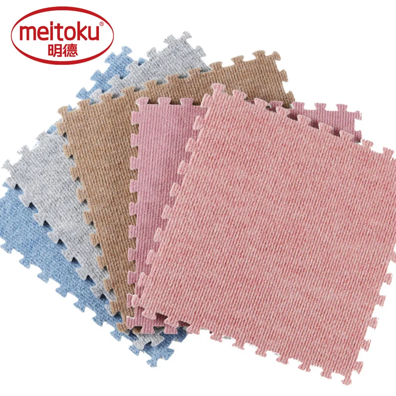 Meitoku мягкий полосатый бархат игровой коврик; головоломка вспененный этилвинилацетат плитки блокировки напольный для упражнений коврик и