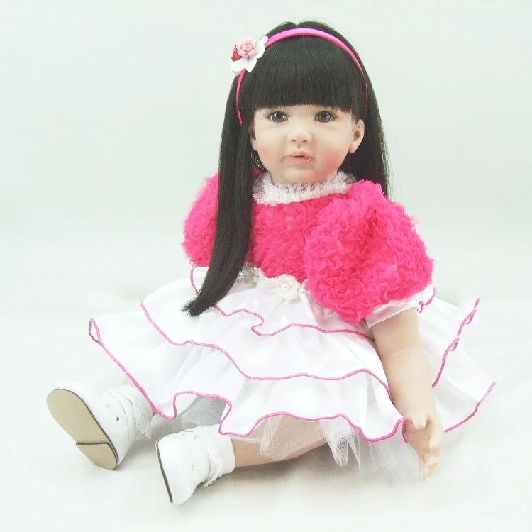 

Pretty round face silicone Reborn Baby Doll soft body Newborn Dolls Fashion Girls Toys 60cm For Children Playmates birthday Gift
