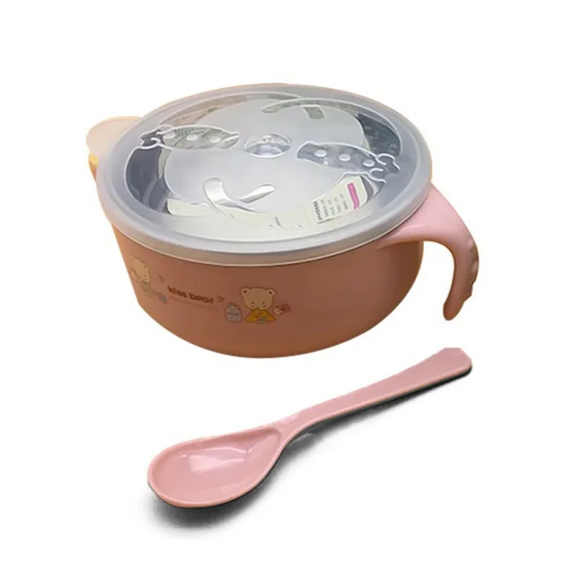 Baby Feeding Suction with Lid Spill Proof Stay Put  Anti-scald  Stainless Steel Kids Insulation Bowls Cartoon Baby Bowl 