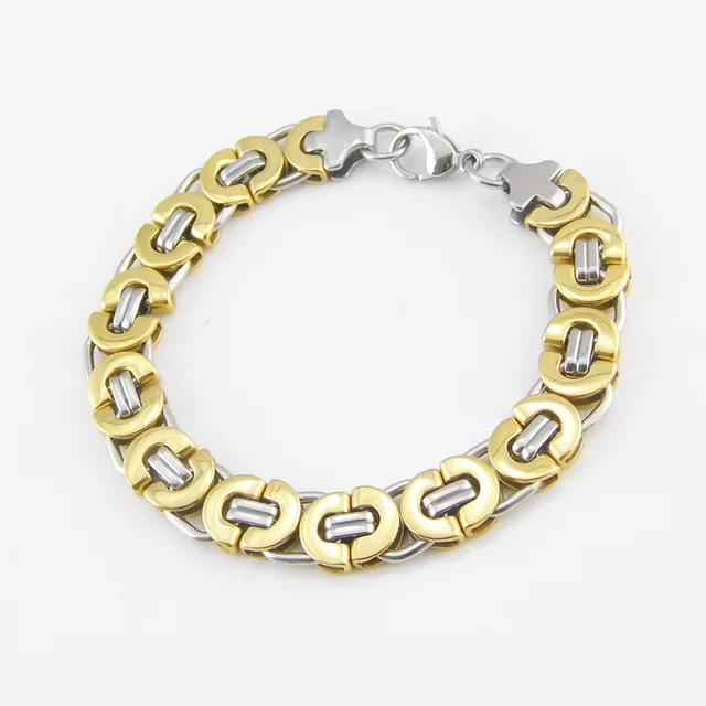 Fashion Men Byzantine Bracelet Link Silver Gold 2 Tones Stainless Fashion Men Byzantine Bracelet Link Silver Gold 2 Tones Stainless Steel Box Chain Bracelets Pulseras