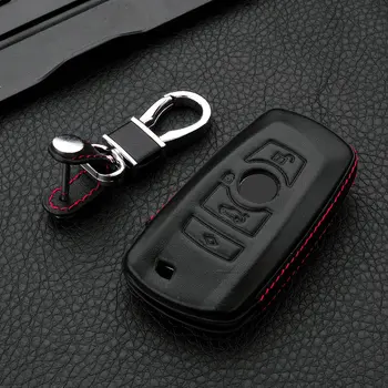 

Car-Key-Shape 2 or 3 Button Leather Smart Key Case Cover for BMW 525li New 3 5 7 Series X6 X5 X4 X3 X1 Car Key Holder Ring