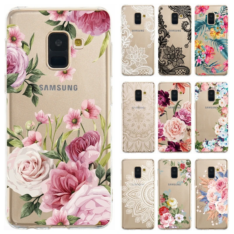 

Floral Soft TPU Case on For Samsung A8 2018 Case Silicone for SAMSUNG Galaxy A8 2018 A530 Cover Relief Flower Clear Phone cases