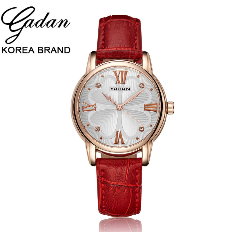 

2017 YADAN Fashion Rose Gold Women's Watches Clover Design Leather Watchbands Women Clock Ladies Watch Saat Relogio Feminino