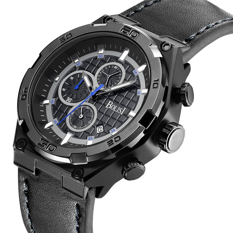 

Men's Business Watch 30M Waterproof Fashion Leather Wristwatches Chronograph Calendar Quartz Watches Relogio Free Shipping Sale