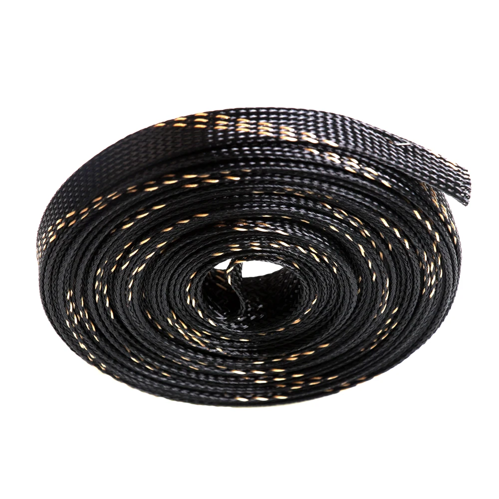 Изоляционные плетеные кабельные втулки 10 м 15 мм черный+ золотой провод защита ПЭТ нейлон высокой плотности расширяемый плетеный кабель втулки