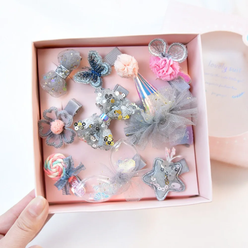 M MISM 10Pcs/Box Children Cute Hair Accessories Set Baby Bow Crown Flower Pink Hairpin Barrettes Girls Clip Hair Headdress Gift