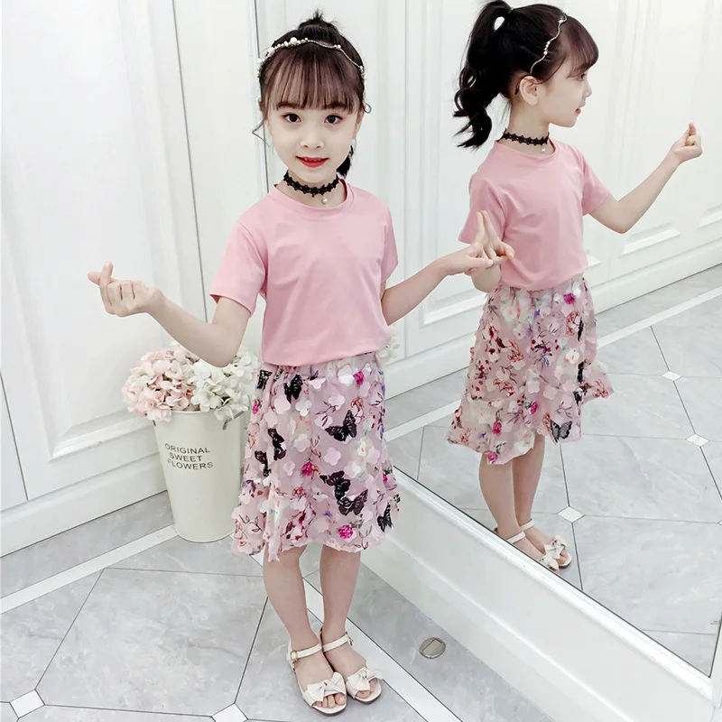 Girls Big Boy 2019 New Style Korean-Style Summer T-shirt + Iris Skirt Western Style Fashion Two-Piece Set Tide
