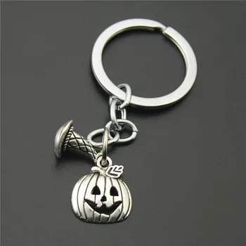 

100 Pieces Metal Pumpkin Head Keychain Metal Holder Chain Halloween Mini Skull Guitar silver pendant Gift Key chain decoration