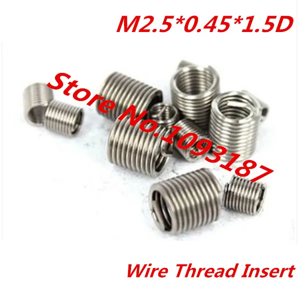 100pcs M2.5*0.45*1.5D Stainless Steel A2 Wire Thread Insert / M2.5