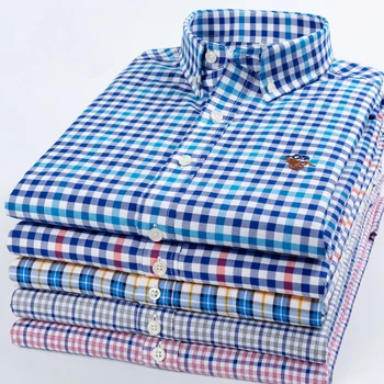 

Spring/Autumn Top Sell 100% Cotton Plaid Stripe Formal Casual Long Sleeve Shirt Men Colorful Blue Purple Gentleman Style Clothes