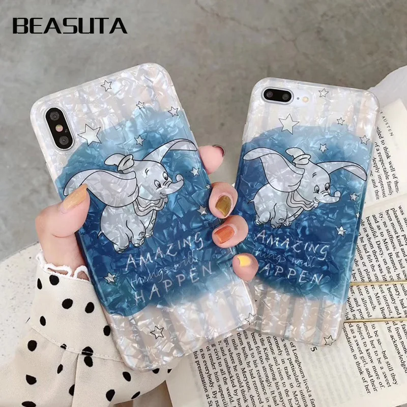 

Cute Cartoon Flying elephant Conch Shell Phone Case For iPhone X Xs Max Xr 8 7 plus 6 6s Plus Cover Fundas