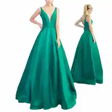 Новое поступление! Платье на бретельках с глубоким v-образным вырезом, Зеленое Атласное Бальное Платье, vestidos De, пышные платья