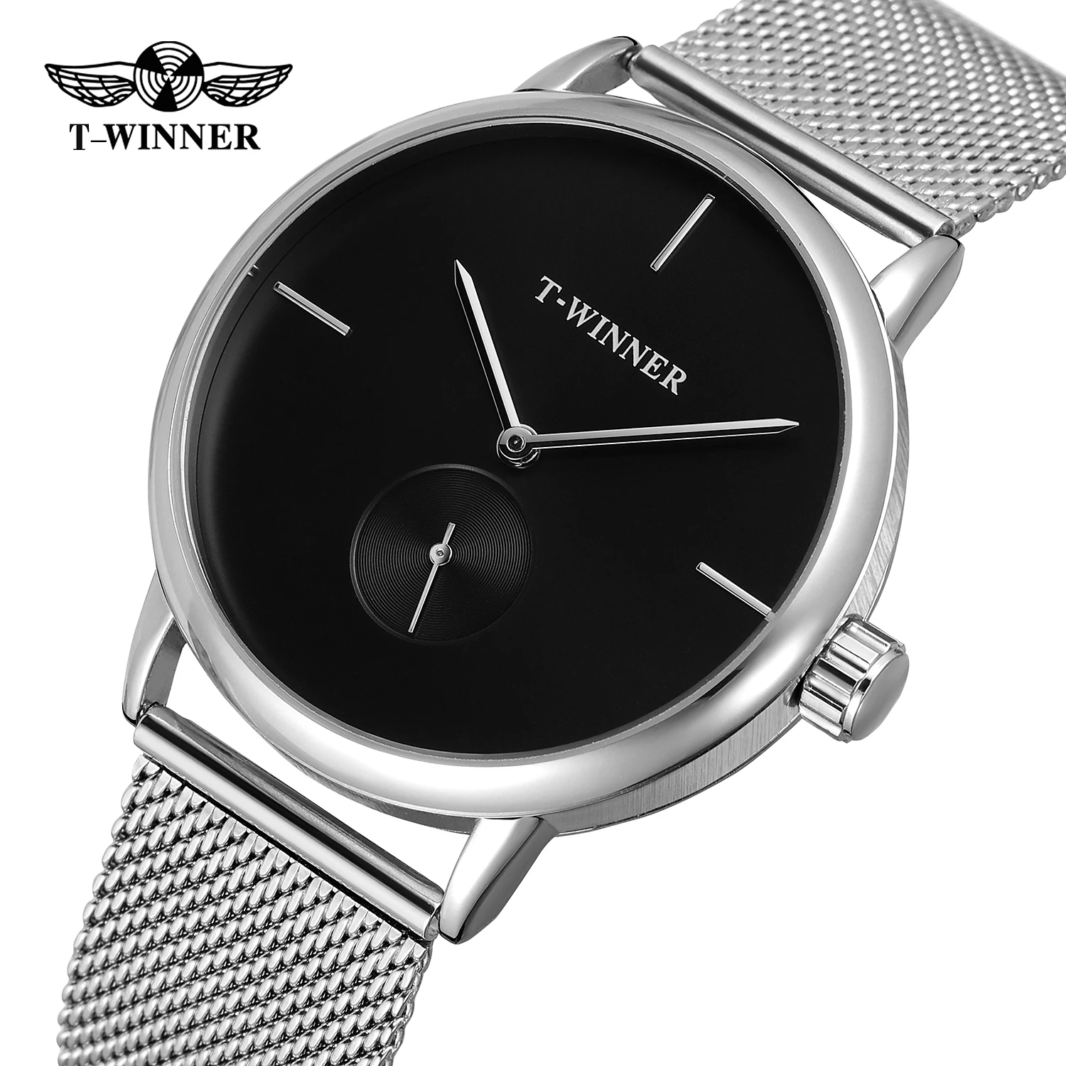 Модные T winner Лидирующий бренд Мужские механические часы полностью из нержавеющей