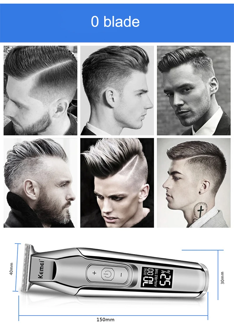 Kemei 5027, электрический триммер для мужчин, машинка для стрижки бороды, бритва, перезаряжаемая, с ЖК-дисплеем, Kemei, Профессиональная Парикмахерская Машинка для стрижки волос