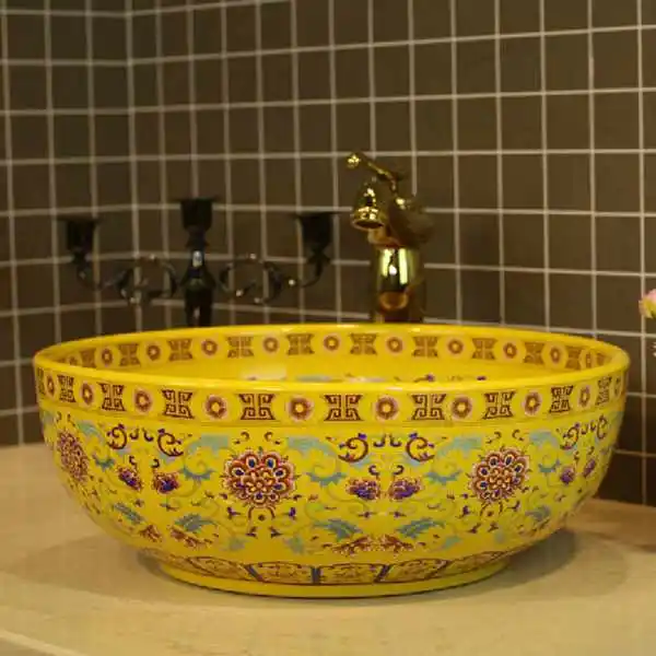 European Style Famille Rose Porcelain Western Bathroom Sinks in