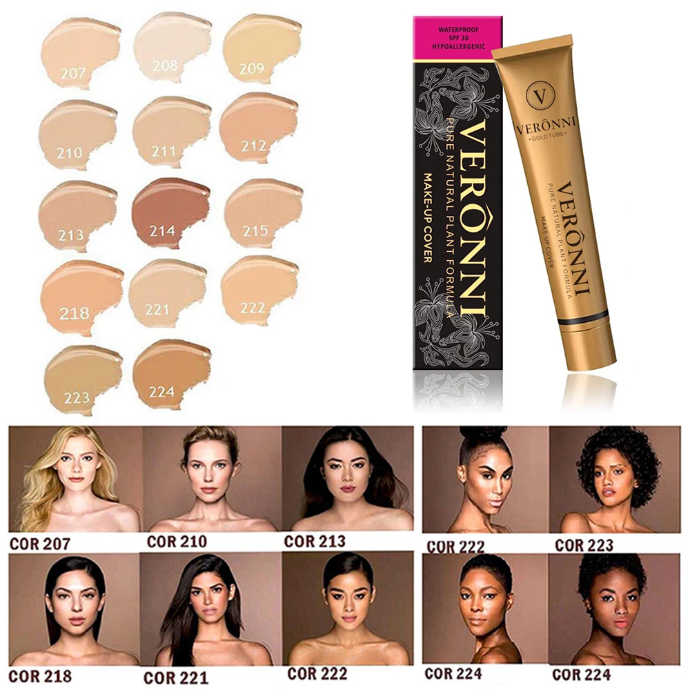 

VERONNI 14 Colors Gold Pipe Waterproof Oil-control Makeup Liquid Foundation Cream Eye Circle Fine Lines Skin Concealer TSLM2