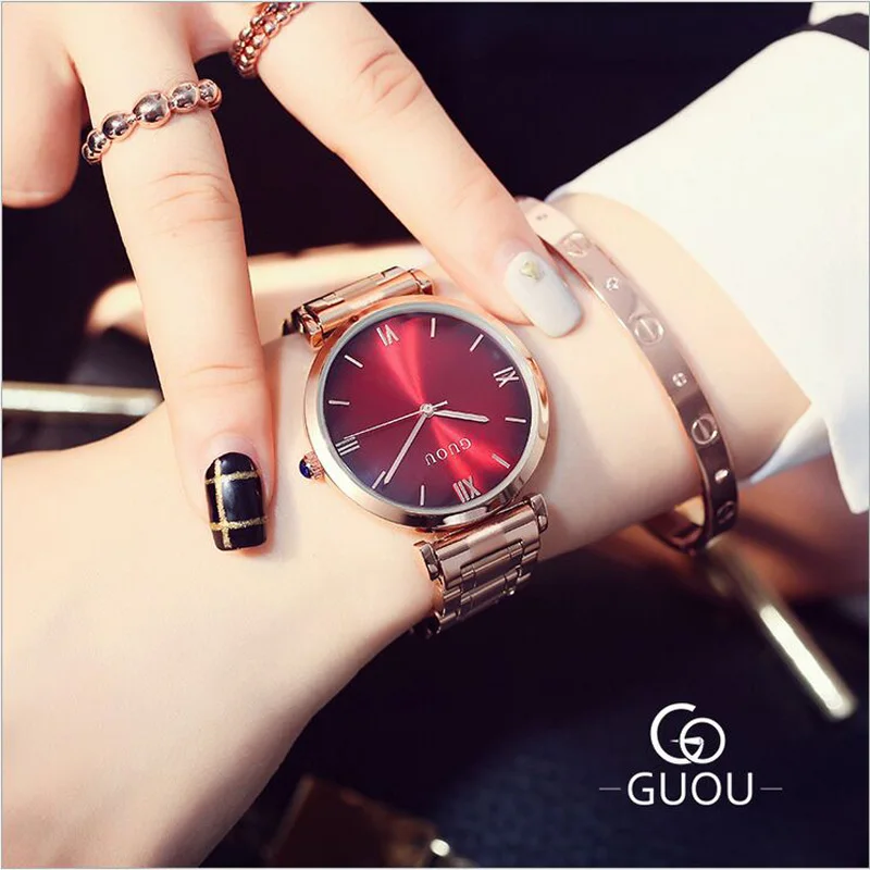 GUOU женские часы Reloj браслет женские часы розовое золото женские часы для женщин лучший бренд класса люкс relogio feminino подарок