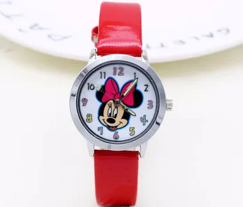 

2019 Drop shipping Cartoon Beautiful girl Minnie mouse style Color number dial children students girl's leather quartz watch