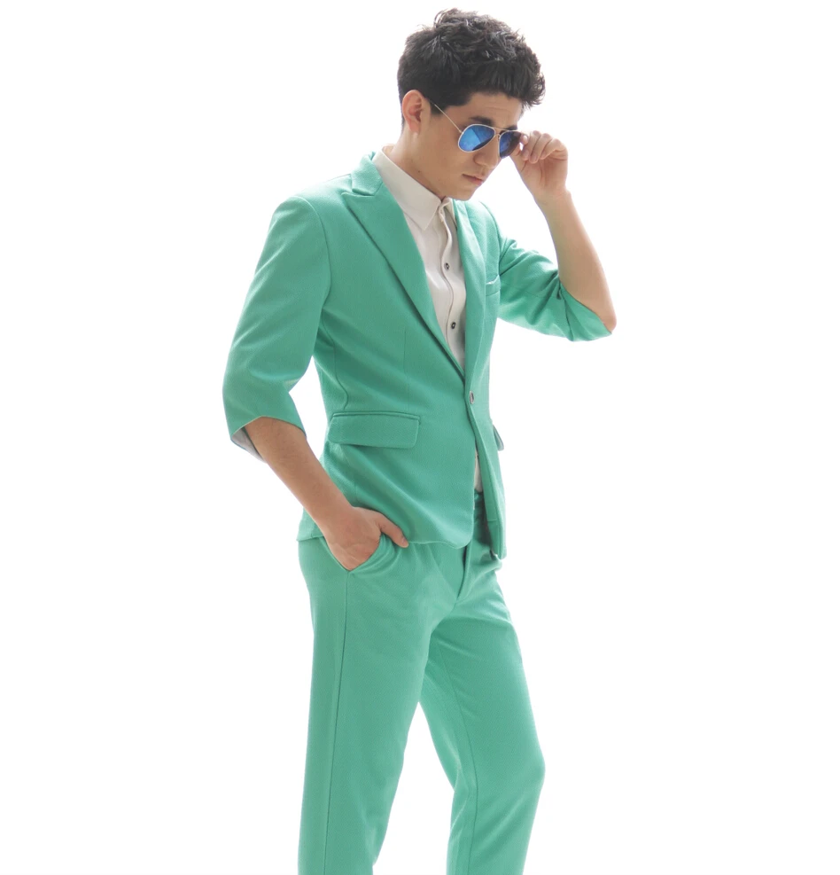 Plus Size Fashion Casual Men Slim Soild Green Custom Made Suits Jacket
