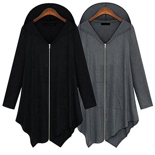 النساء أزياء الخريف الكورية نمط سحاب أكمام طويلة غير النظامية معطف سترة سترة