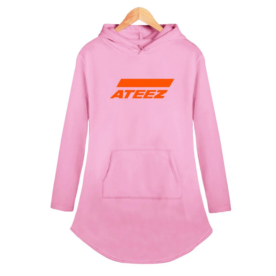ATEEZ с модным принтом капюшоном платье для женщин длинным рукавом Повседневные