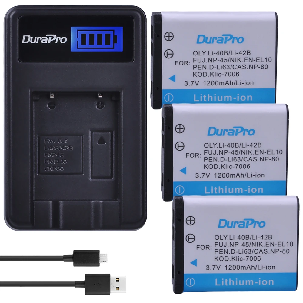 3pcs Li 40B LI 42B LI 40B 42B LI40B Batteries LCD USB Charger for FUJIFILM NP