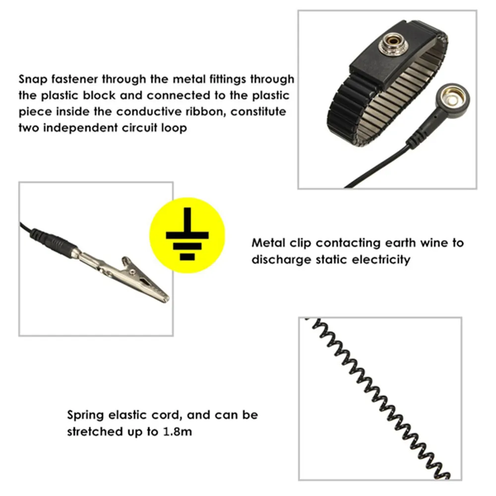 Антистатический ESD Регулируемый самозащищенный Рабочий браслет на запястье разрядный ремень наземный металлический браслет песональная защитная пленка