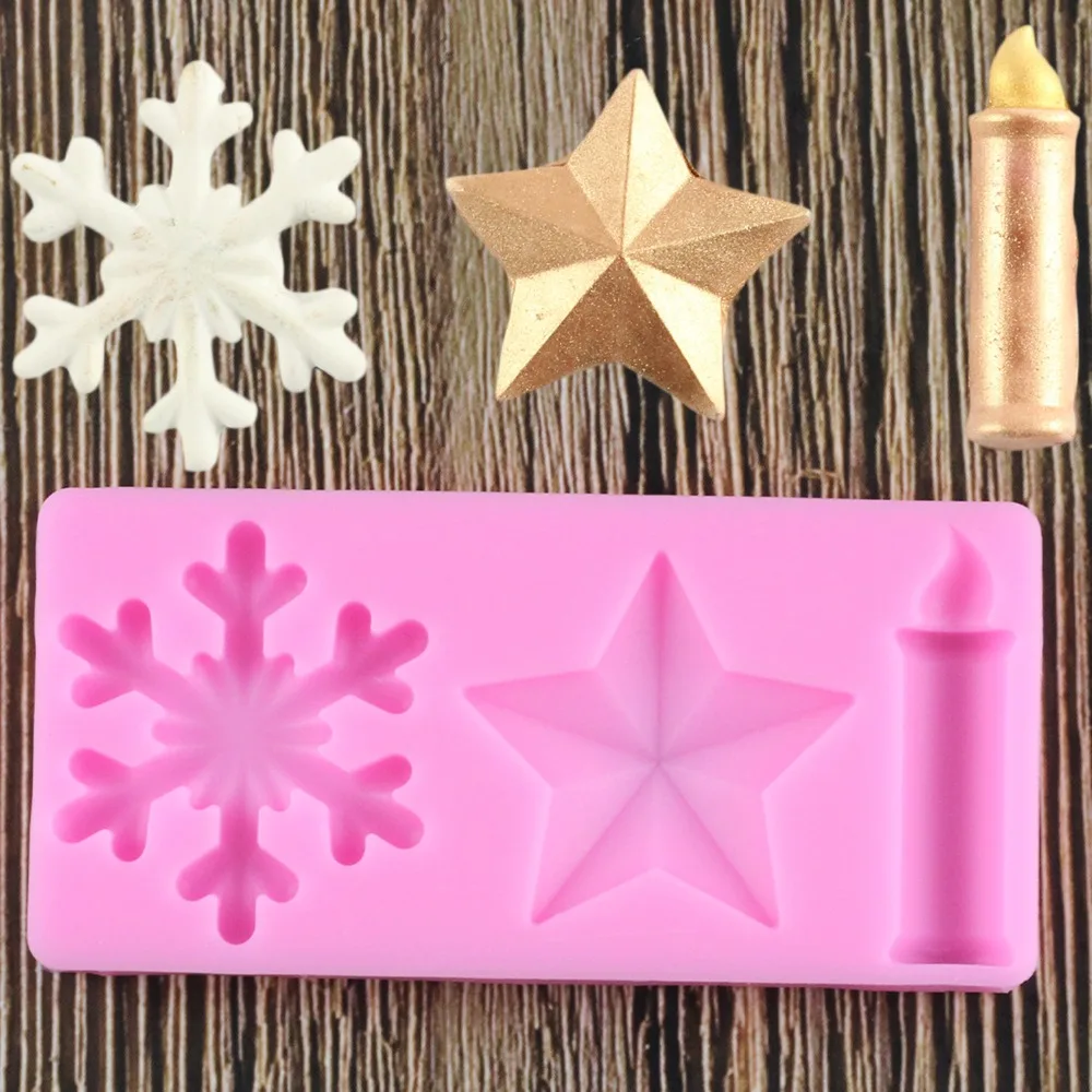 

3D Candle Snowflake Five-pointed Star Silicone Chocolate Mold DIY Fondant Baking Cooking Cake Decorating Tools Silicone Mold