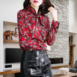 Весна 2019 Новая женская блузка с цветочным рисунком шифоновая рубашка с длинным рукавом корейская мода Женские топы Офисная женская