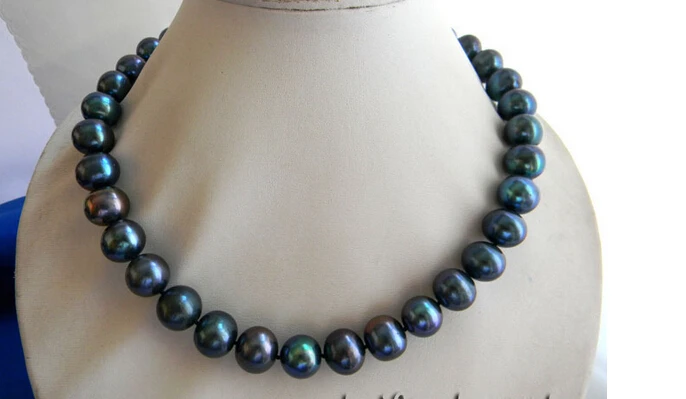 

A A 13mm Round Black Freshwater Pearl Necklace