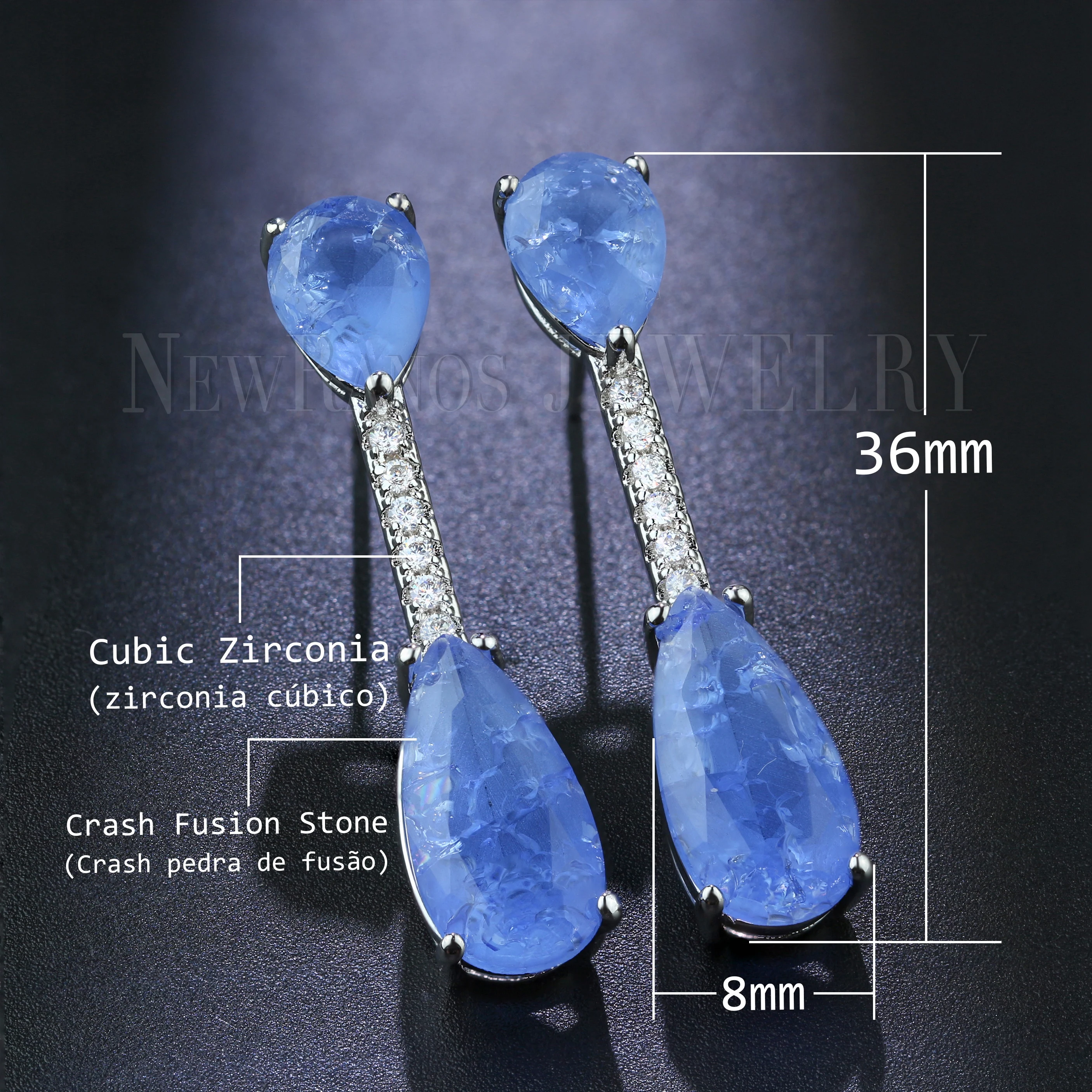 Винтажные висячие серьги с камнем Fusion, синие висячие серьги, серьги с микро фианитами для женщин, модное ювелирное изделие EFX002984
