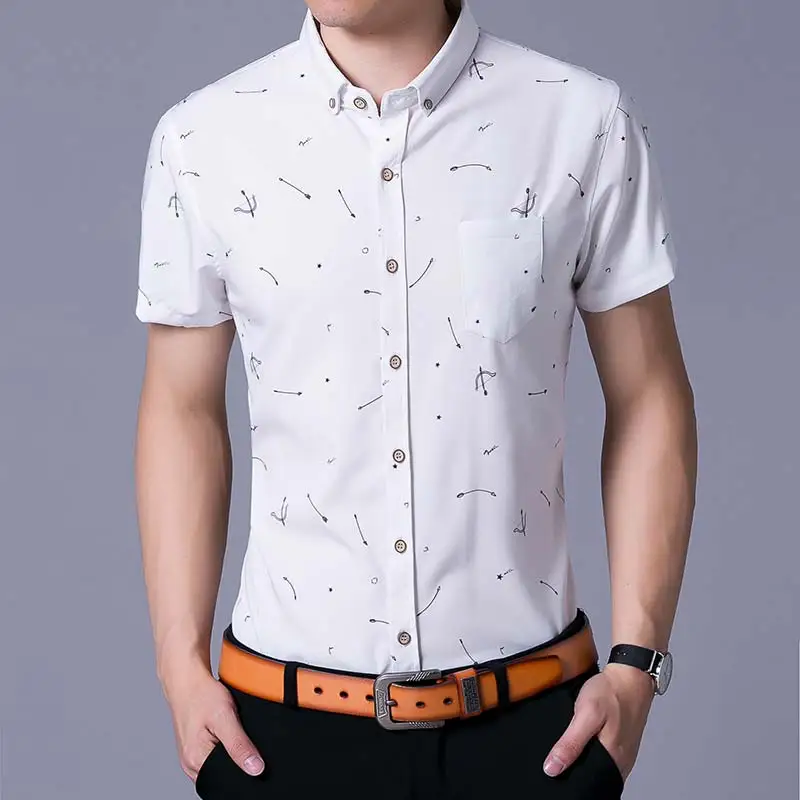 Мужская рубашка с коротким рукавом, с бантом и стрелой, повседневная облегающая Летняя мужская рубашка, Мужская модная уличная одежда 6287 - Цвет: Белый
