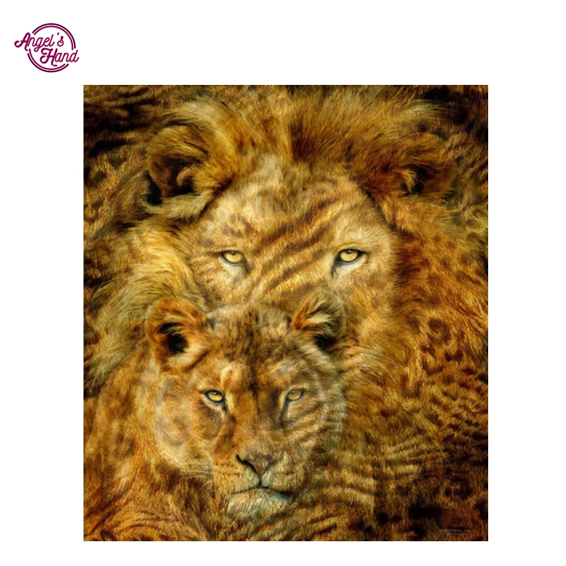ANGEL'S HAND The two lions New Needlework Resin Diamond Embroidery Diy Painting Rhinestones Full Drill | Дом и сад