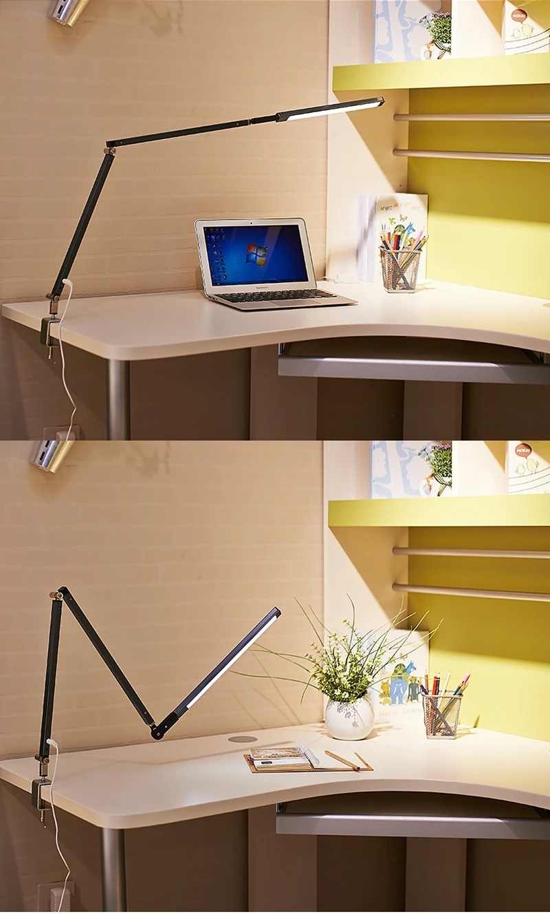 Lâmpada de Mesa de Braço Lâmpada de Mesa Lâmpada para o Quarto Longo Clip Office Olho-protegido Longa Vida Livro Luz 3-nível Brilho & Cor Led 10 High Quality long arm desk lamp