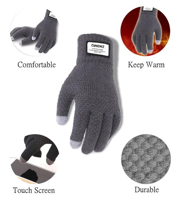 Winter Autumn Men Knitted Gloves Touch Screen High Quality Male Thicken Warm Wool Cashmere Solid Gloves Men Mitten Business -