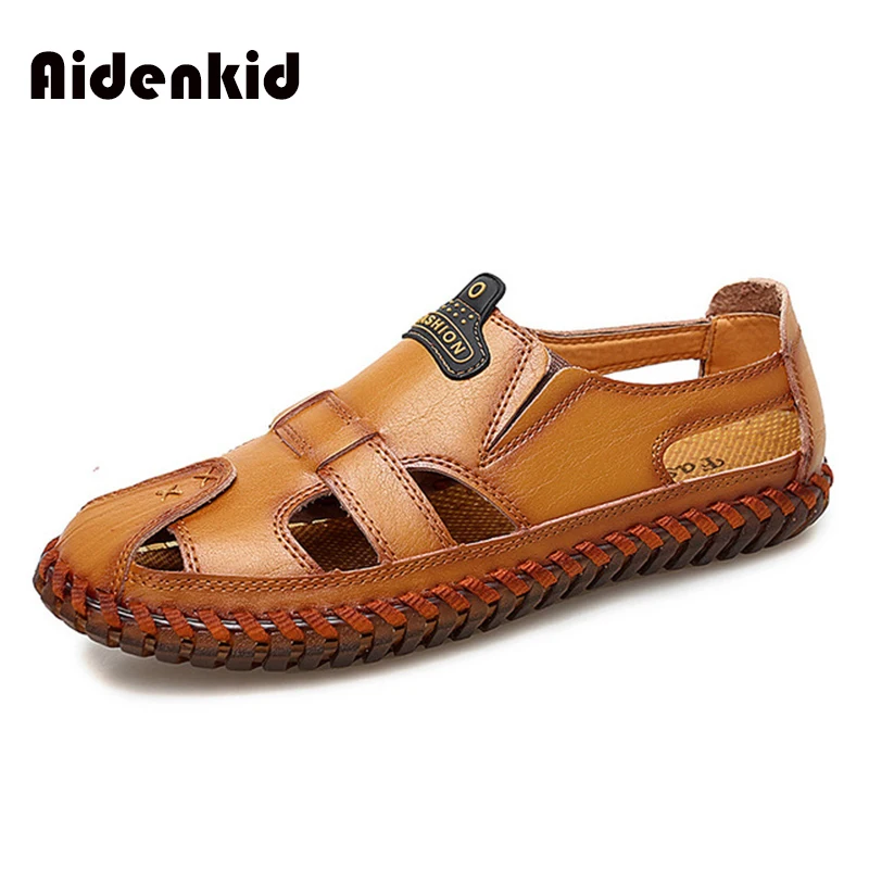 

Summer men's leather classic Roman sandals 2019 outdoor sports shoes beach men's water sports sandals beef tendon outsole