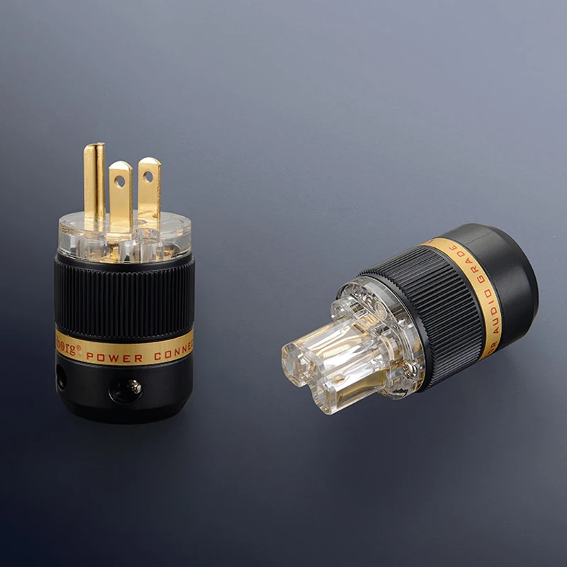 

Free shipping one pair Viborg VM511G&VF511G Pure Red-Copper 24K Gold Plated US Plug power plug for audio power plug