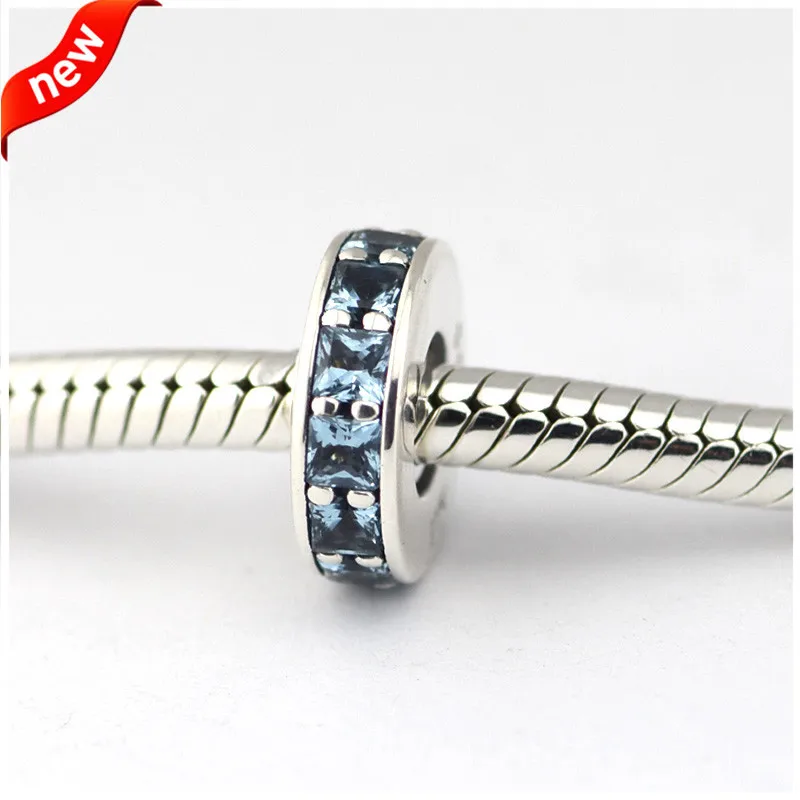 Подходит для Pandora Braclets Eternity Charms с небесно-голубым кристаллом 100% серебряные бусины