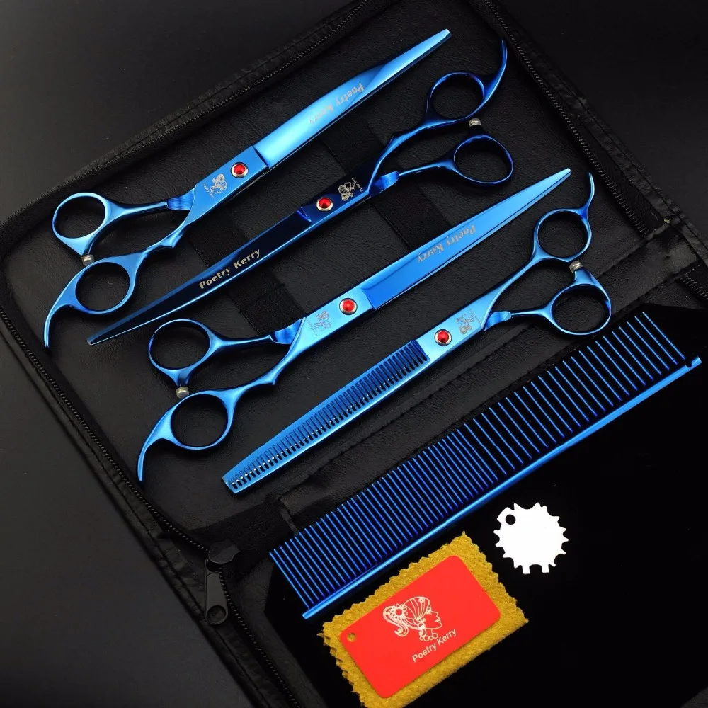 

8.0 " Blue 4 Pcs/Set With Comb Pet Scissors For Dog Grooming Dogs Shears Hair Cutter Straight &Thinning&Curved Scissors JD-0017
