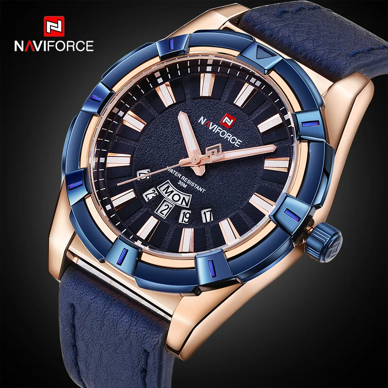 NAVIFORCE Men Watches Top Brand Luxury Leather Quartz Watch Men's Date Sports Wrist Watches Male Analog Clock Relogio Masculino