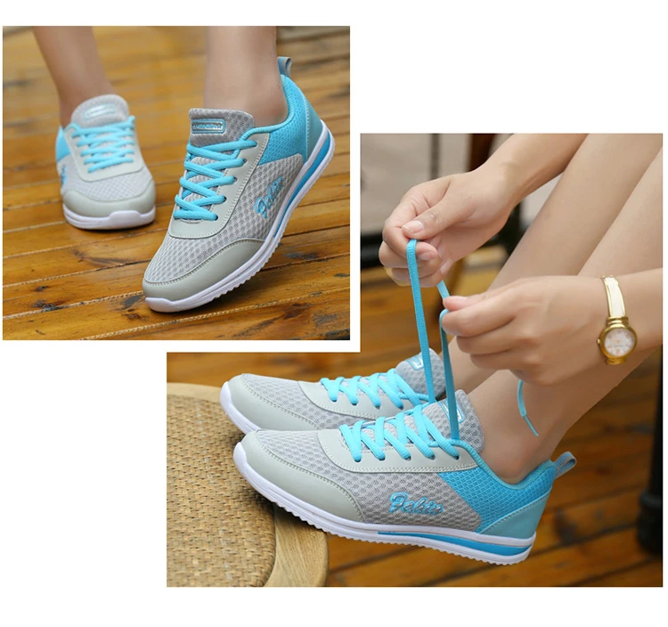 Женская обувь дышащая Летняя Сетка прогулочная обувь женские кроссовки модная повседневная Легкая спортивная обувь на шнуровке с низким вырезом Размеры 35-42