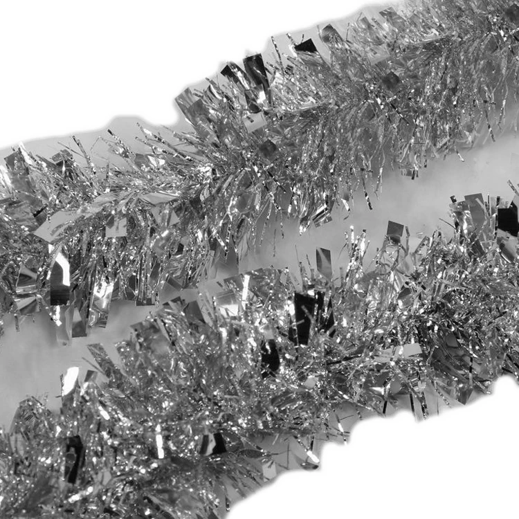 

2m (6.5ft) Deluxe Thick Chunky Wide Silver Shiny Christmas Tree Tinsel Garland with Embossing Decoration