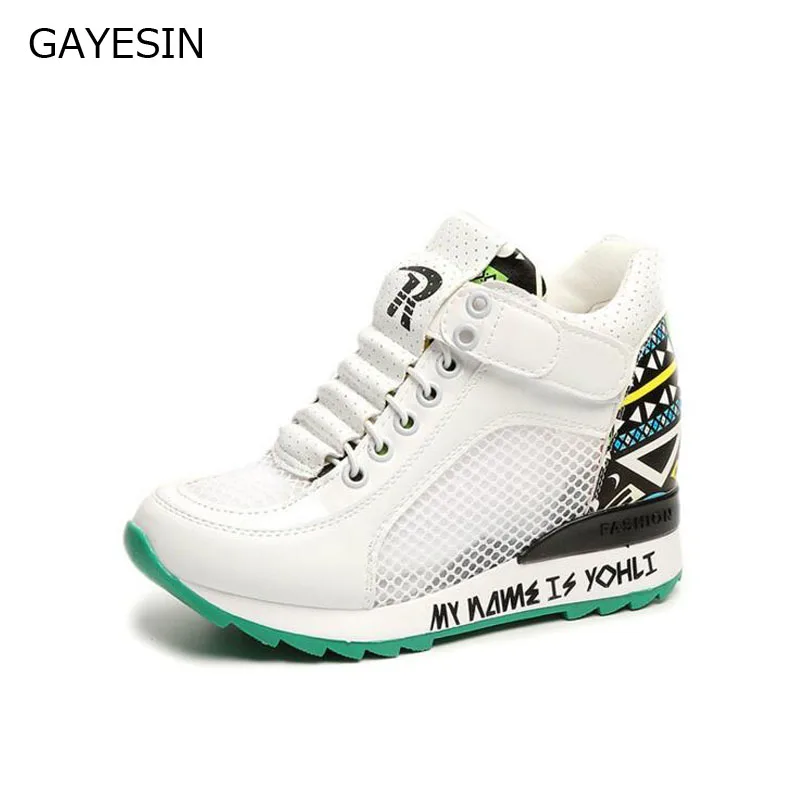 

2018 Hidden Heels Women Platform Wedge Sneakers Breathable white Shoes Female Spring Krasovki Tenis Feminino szpilki damskie
