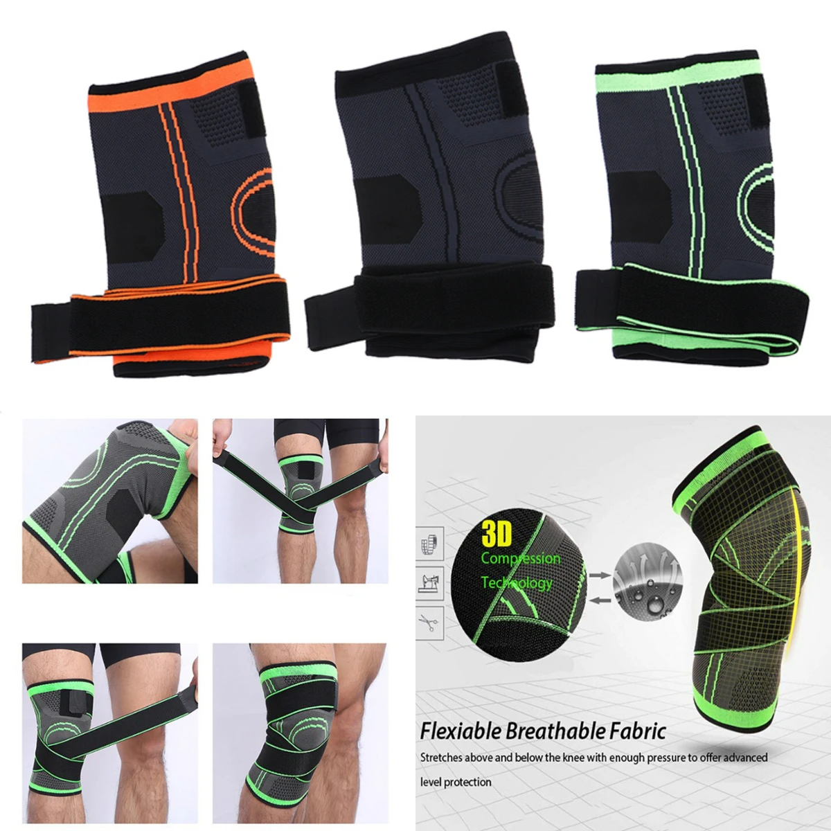 Knee Compression Sleeve Pad With Adjustable Strapping For Pain Relief Arthritis Injury Running