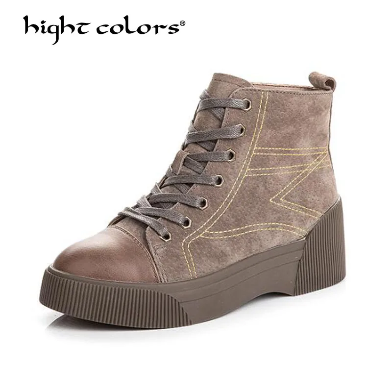 

Genuine Leather Snow Boots Platform Woman Autumn Winter 2018 Female Warm Wedges Shoes Wedge Ankle Boots Suede