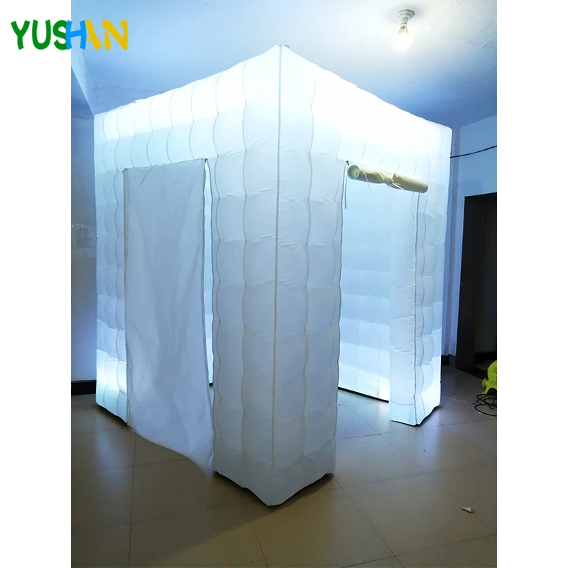 Excellent 2.1m cube 2 zip doors photo booth backdrop stand With 50*50cm Small window & LED strips Lights Cabin Tent For Event decoration 1