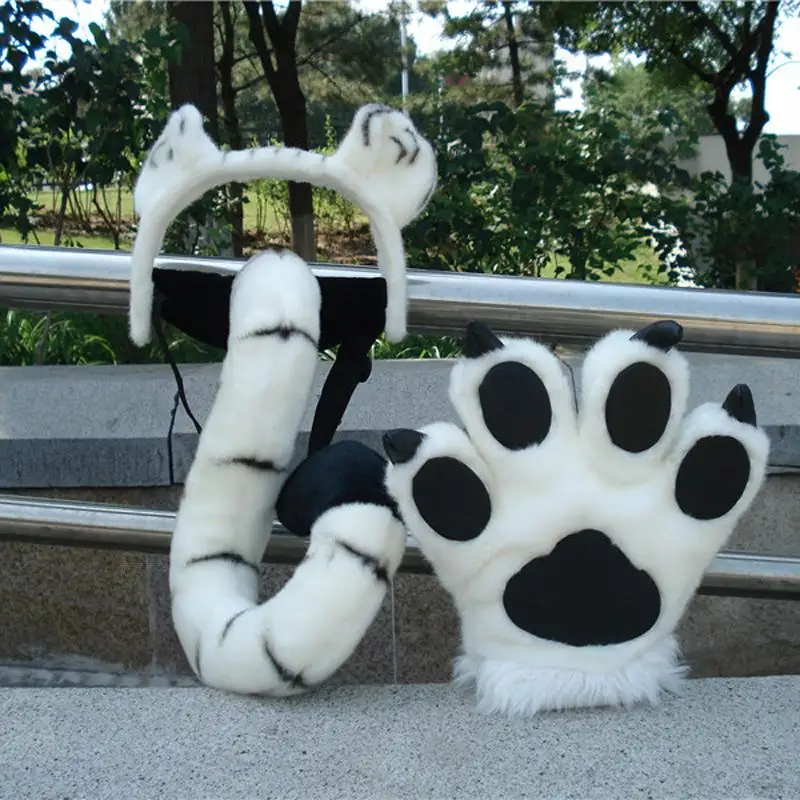 

Creative cute tiger tail plush toy funny decoration cartoon animal tiger tail and paw glove hairpin plush toy show props