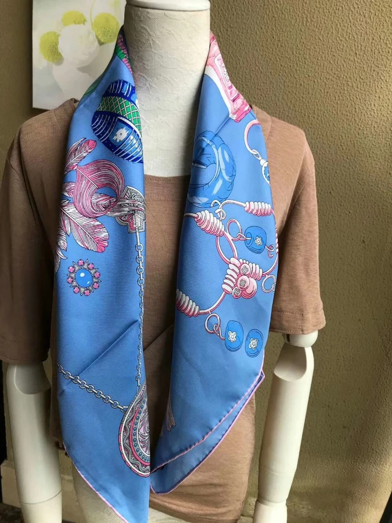 Роскошные ювелирные изделия принты шелковый шарф шаль накидки хиджаб головы шарфы для женщин Подарки 88x88 см