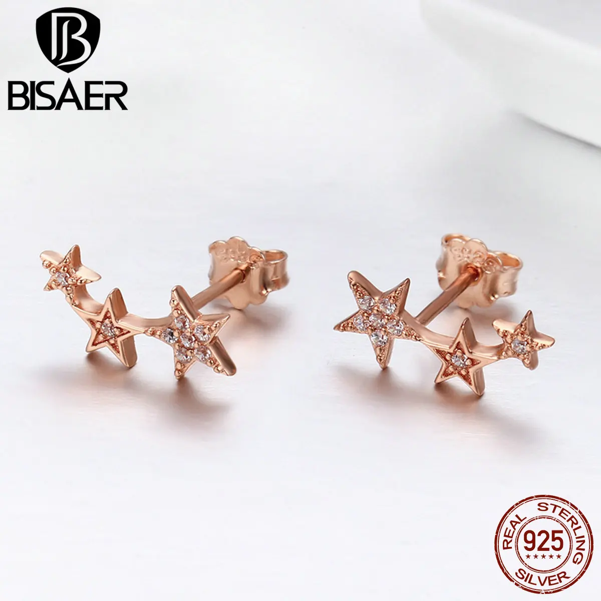 

3 Color 100% 925 Sterling Silver Sparkling CZ Exquisite Stackable Star Stud Earrings for Women Fashion Jewelry Birthday Gift